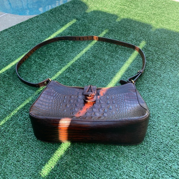 Brahmin Brown Crocodile-Embossed Shoulder Bag - Picture 1 of 16